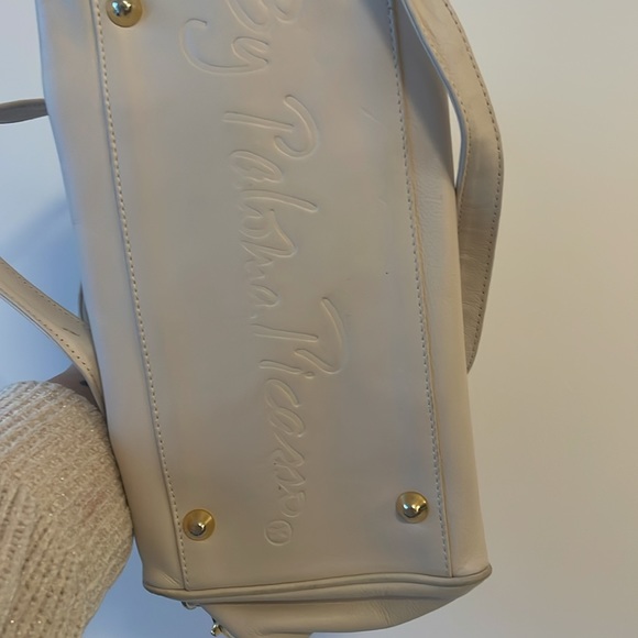 Paloma Picasso White Leather Shoulder Bag with Crossbody Gold Hardware - Picture 6 of 6